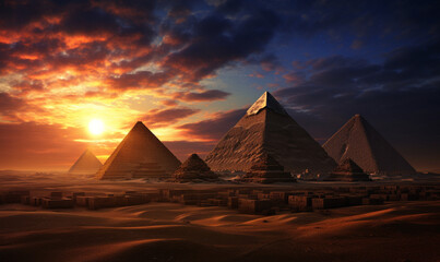 pyramids of giza sunset wallpaper - obrazy, fototapety, plakaty