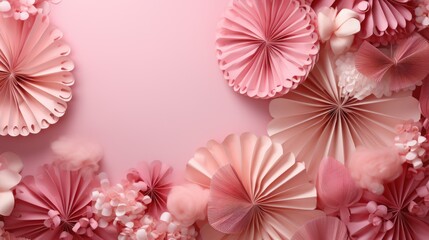 Wallpaper made with pink paper fan and ornaments