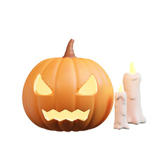 Ghost pumpkins and candles for Halloween Day.