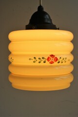 Art deco opaline glass lamp with light.