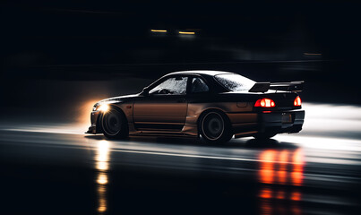 Fototapeta na wymiar Japanese drift cars on night with ambient road light and ambient car light