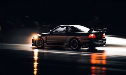 Fototapeta na wymiar Japanese drift cars on night with ambient road light and ambient car light