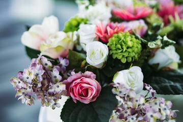 Wedding bouquet with roses. Copy space, background