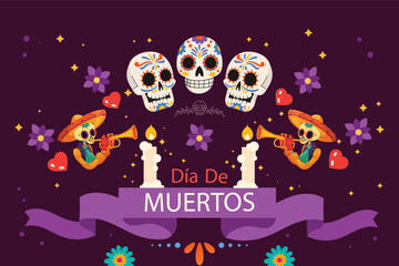 Fototapeta premium Free vector dia de muertos background in flat design