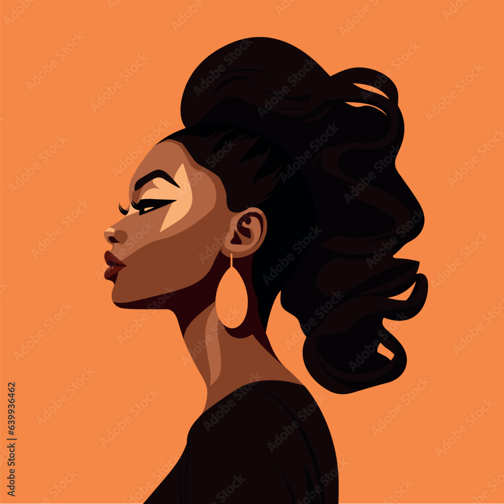 Wall mural Black woman modern icon avatar. African woman design. Abstract contemporary poster. Wall art design. Vector stock