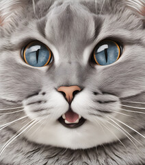very fat gray cat. Surprised face. Cute ginger fat Cat saying wow, Happy cat, Meow wow. love to animals concept. lovely pet, Generative AI, illustration.