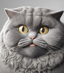 very fat gray cat. Surprised face. Cute ginger fat Cat saying wow, Happy cat, Meow wow. love to animals concept. lovely pet, Generative AI, illustration.