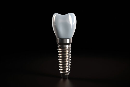Dental crown or ceramic screw-in implant isolated on black background.generative ai
