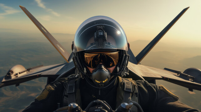 Fighter pilot, photo in fighter or jet cabin.generative ai
