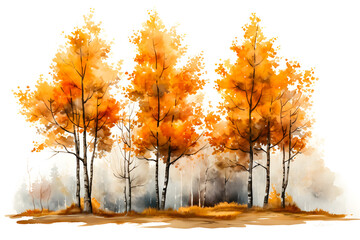 Autumn forest, watercolor landscape. Сolorful fall season