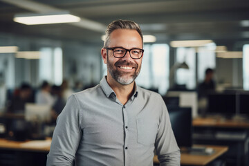 Portrait of an office worker or businessman in an office aged 40-50.generative ai
