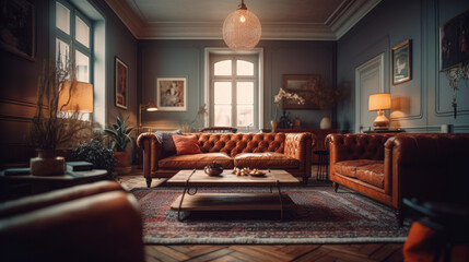 Modern vintage interior of living room.