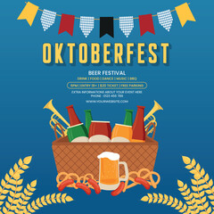 Oktoberfest Beer Festival Poster or Flyer Template Vector Illustration