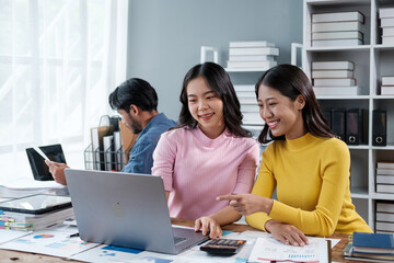 Group of Asian business people team meeting in modern office working design planning and ideas concept