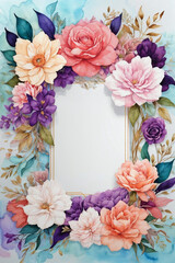 Spring floral in watercolor background. Luxury wallpaper design with flowers, line art, golden texture. Elegant gold blossom flowers illustration suitable for fabric, prints, cover, vivid flowers,