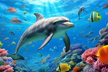 Obraz na płótnie Canvas Dolphins in the ocean