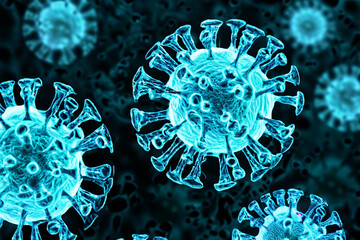 Generic virus cell seen under a microscope, floating in the fluid of a test tube.