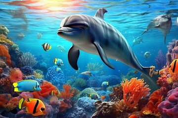 Fototapeta na wymiar Dolphins in the ocean