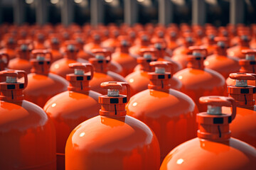 LPG Gas Bottles ready for transportation. Gas logistic and supply concept. Digital Ai