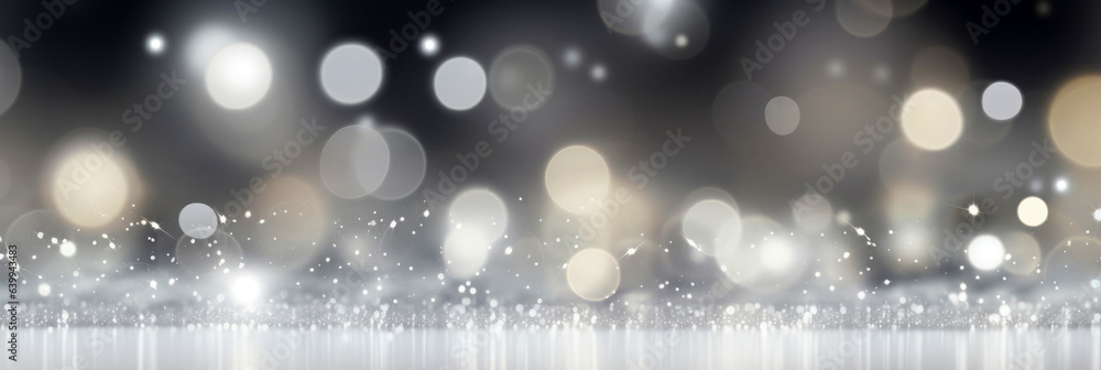 Poster abstract white and gray bokeh lights background with motion blur. generative ai
