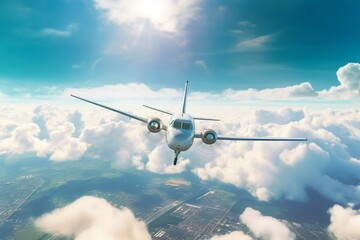 Naklejka na ściany i meble Airplane flying over the clouds