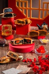 A mooncake  is a Chinese bakery product traditionally eaten during the Mid-Autumn Festival.