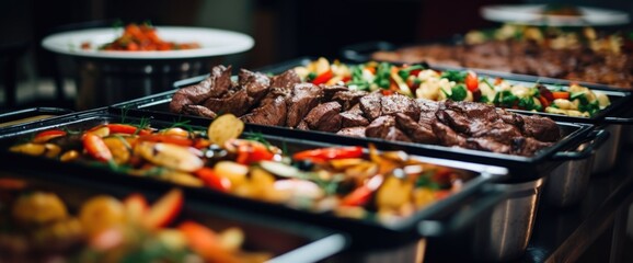 food in a restaurant. catering buffet. table setting. Generative Ai