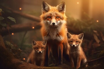 Fototapeta premium Red fox and baby foxes