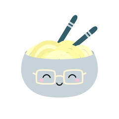 noodle bowl character isolated on white