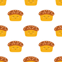 seamless pattern with cartoon funny wheat bread