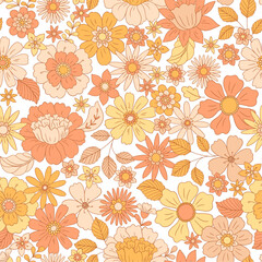 Fototapeta na wymiar Vector Retro Floral Seamless Pattern