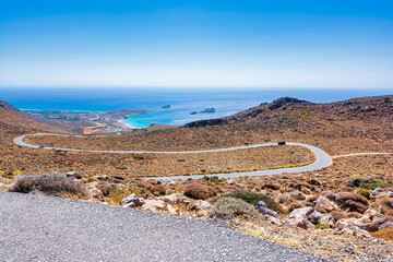 Beautiful Greek seascape at east Crete. Xerokampos beaches. Rocky area at east Crete.