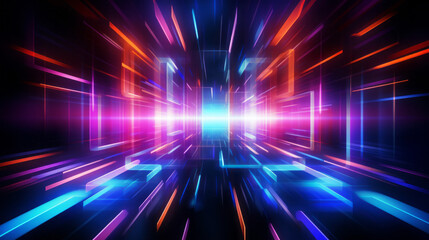 Abstract Digital Neon Light Lines in Futuristic Style