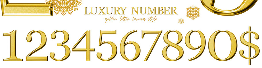 3d luxury gold number letter - obrazy, fototapety, plakaty