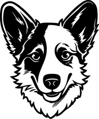 Corgi dog portrait drawing, black outline vector illustration.