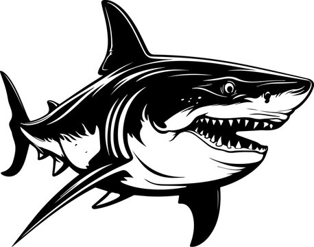 recommend clip art: Shark black outline vector illustration. Fish art.