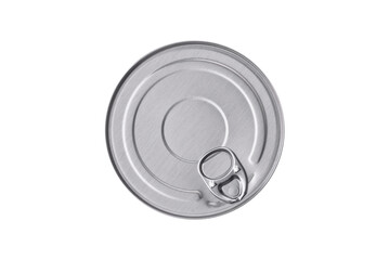 Tin metal can with canned food round shape with a key