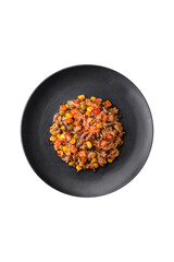 Delicious veggie salad with canned tuna and mexican vegetable mix