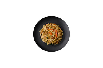 Delicious Uzbek pilaf with chicken, carrots, barberry, spices and herbs