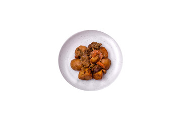 Delicious fresh cooked stew with pork meat or beef with potatoes, carrots, spices and herbs