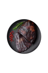 Delicious smoked or cured mahan horse meat sausage with spices and herbs