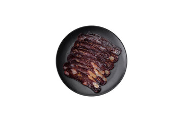 Delicious smoked or cured mahan horse meat sausage with spices and herbs