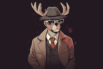 a Reindeer with a red nose is a detective, anime artstyle, comic, stylized - Generative Ai