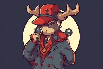 a Reindeer with a red nose is a detective, anime artstyle, comic, stylized - Generative Ai