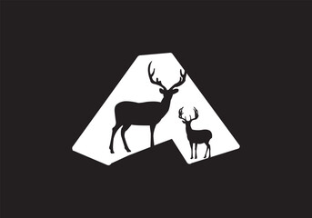 this is a letter A text and deer head logo design