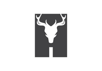 this is a letter A text and deer head logo design