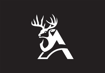 this is a letter A text and deer head logo design