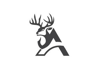 this is a letter A text and deer head logo design