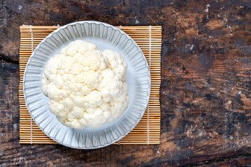 Whole cauliflower head - overhead view
