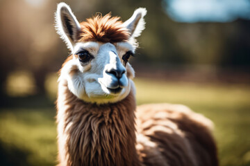 Obraz premium close up of a llama on the grass background